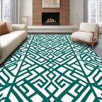 Geometric Teal And White Labyrinth Pattern Rug