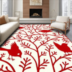 Red Birds Branches Decorative Accent Rug