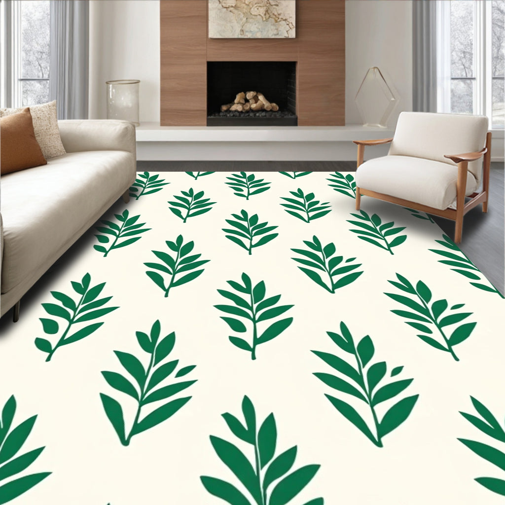 Botanical Branch Patterned Cream Rug