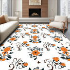 Orange Floral Whimsical Pattern Rug