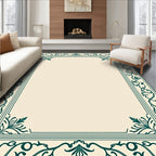 Ornate Green Floral Vine Border Rug