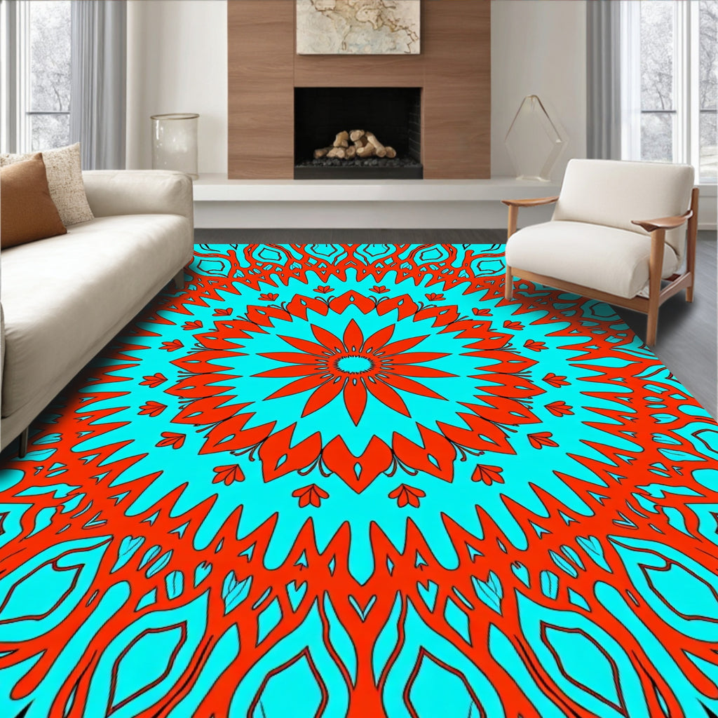 Vibrant Floral Mandala Style Pattern Rug