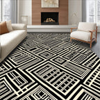 Geometric Grid Black Cream Pattern Rug