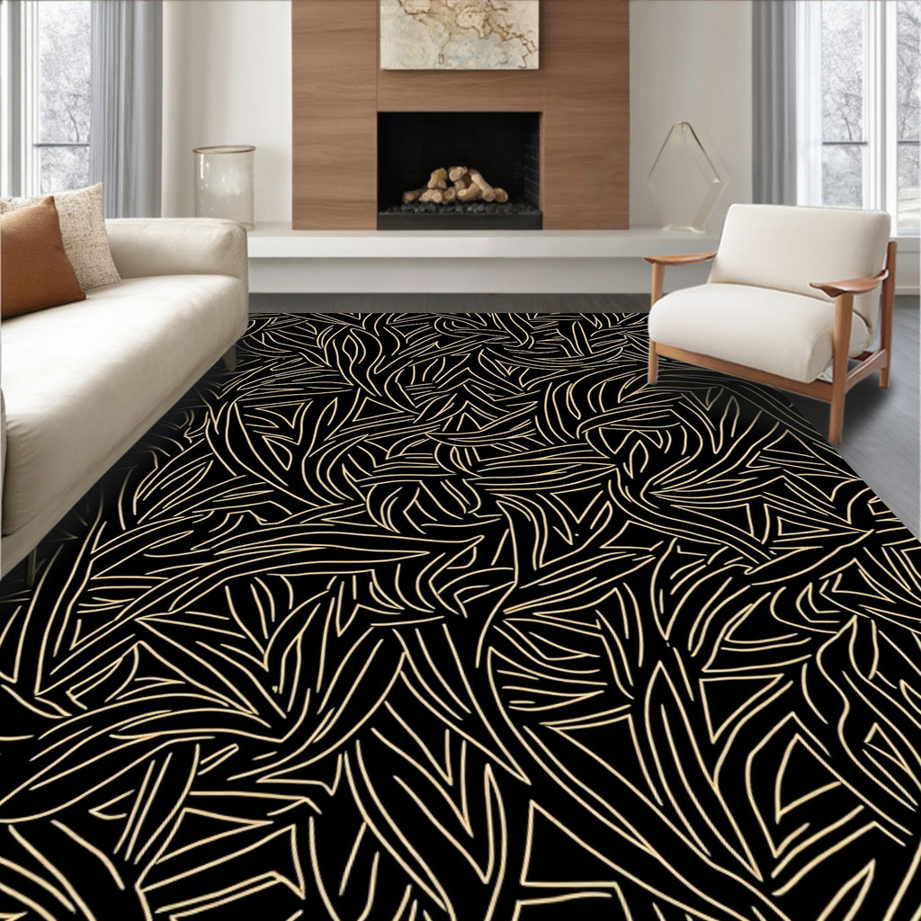 Black Gold Abstract Woven Pattern Rug