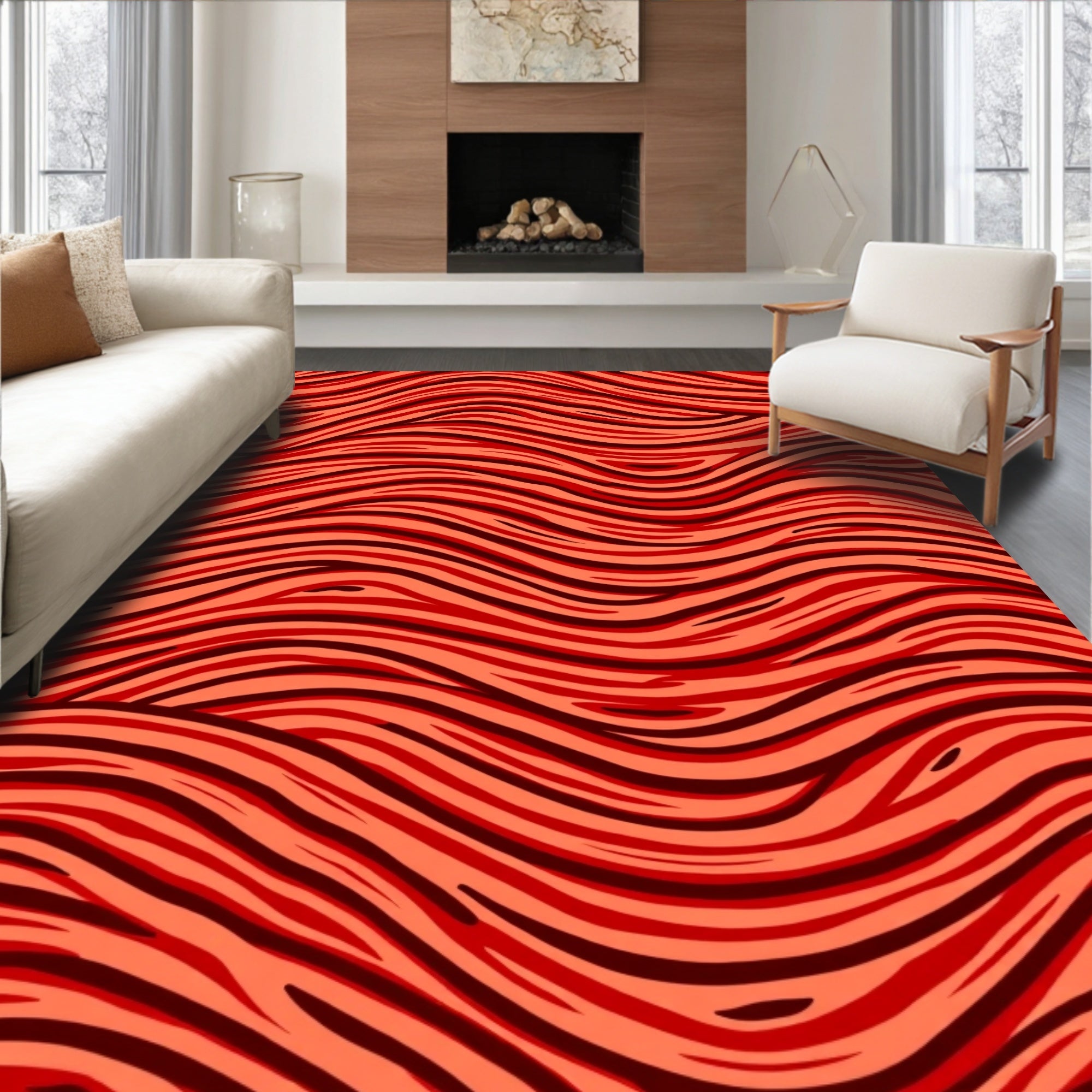 Bold Red Wavy Stripes Rug