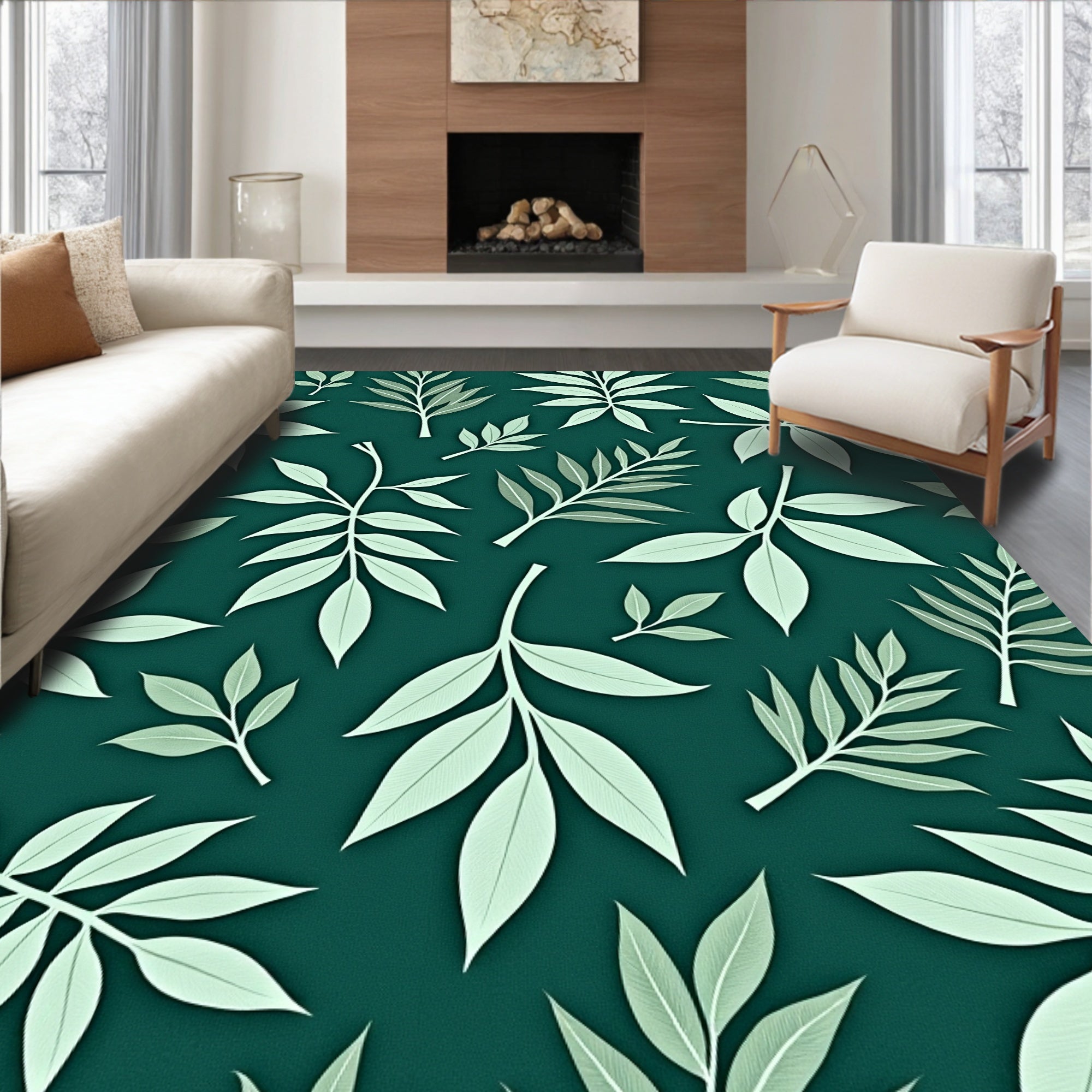 Greenery Leaf Patterned Textile Design Rug