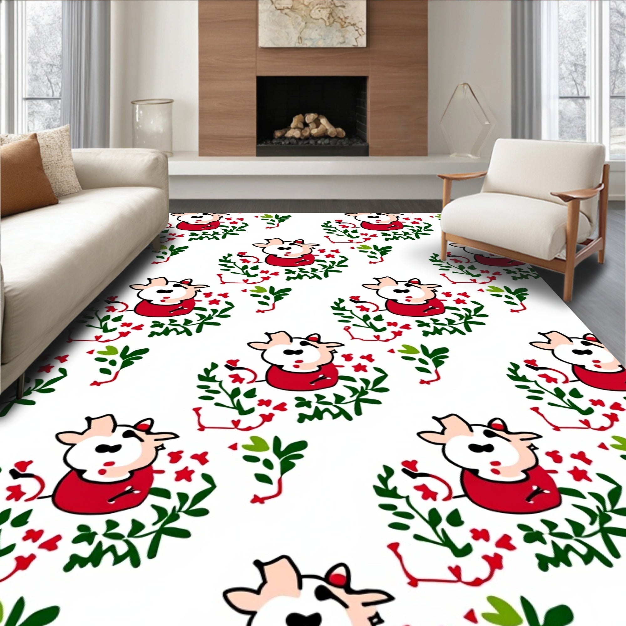 Whimsical Red Floral Goat Meadow Rug