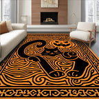 Spooky Black Cat Pumpkin Whimsical Swirls Rug