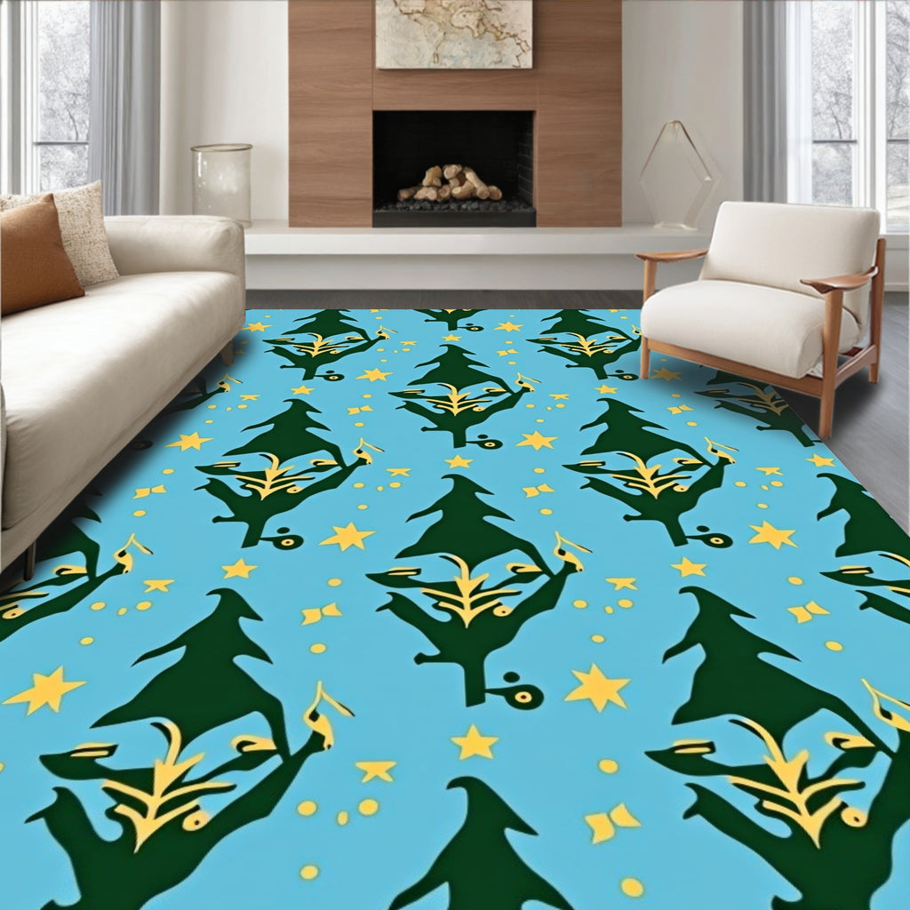 Dark Green Pine Yellow Star Accents Rug