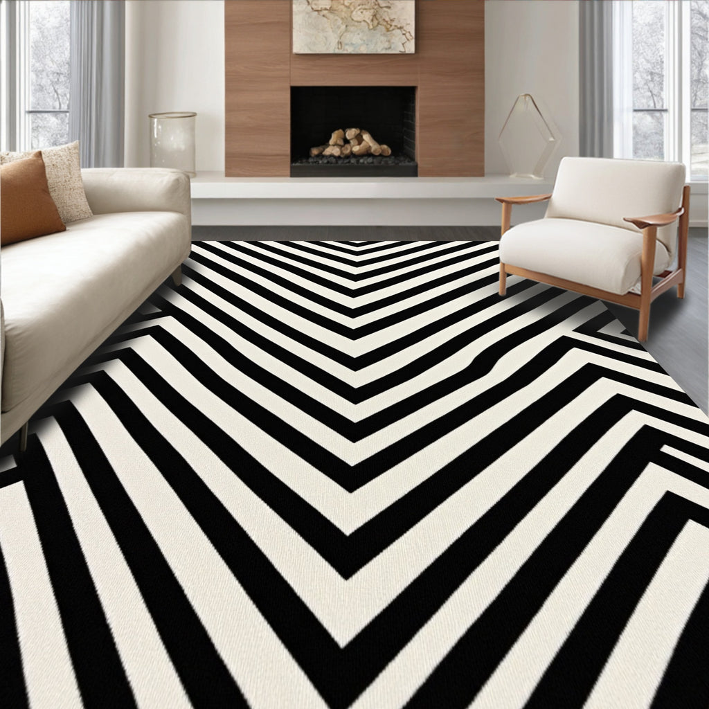 Bold Black White Zigzag Stripe Rug