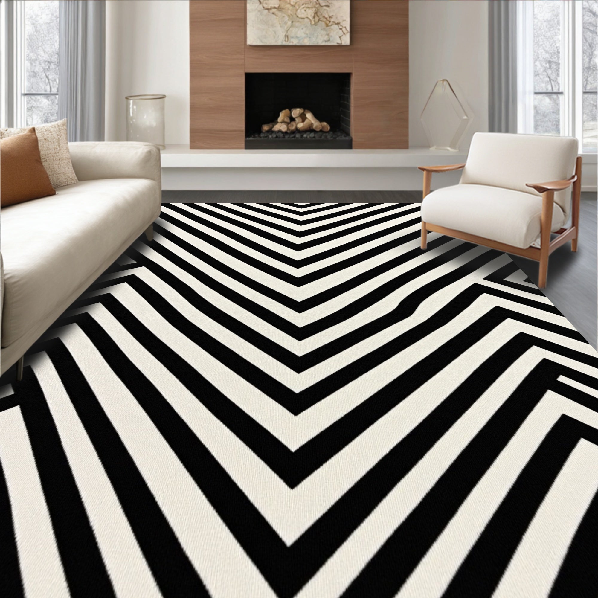 Bold Black White Zigzag Stripe Rug