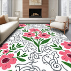 Pink Flowers with Charcoal Swirls Rug