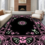 Pink Botanical Flourish Butterfly Design Rug