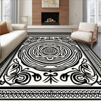 Bold Abstract Mandala Black White Rug