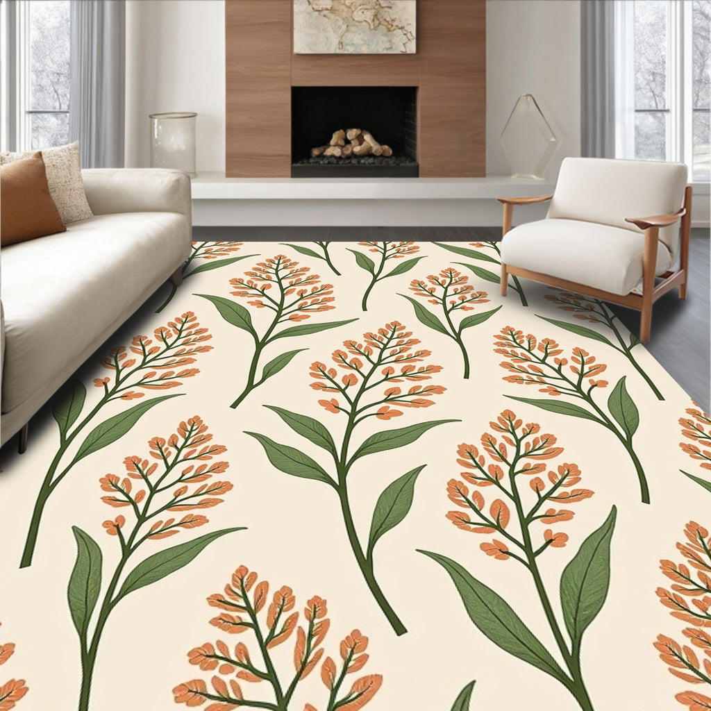 Botanical Branches Pattern with Orange Blossoms Rug