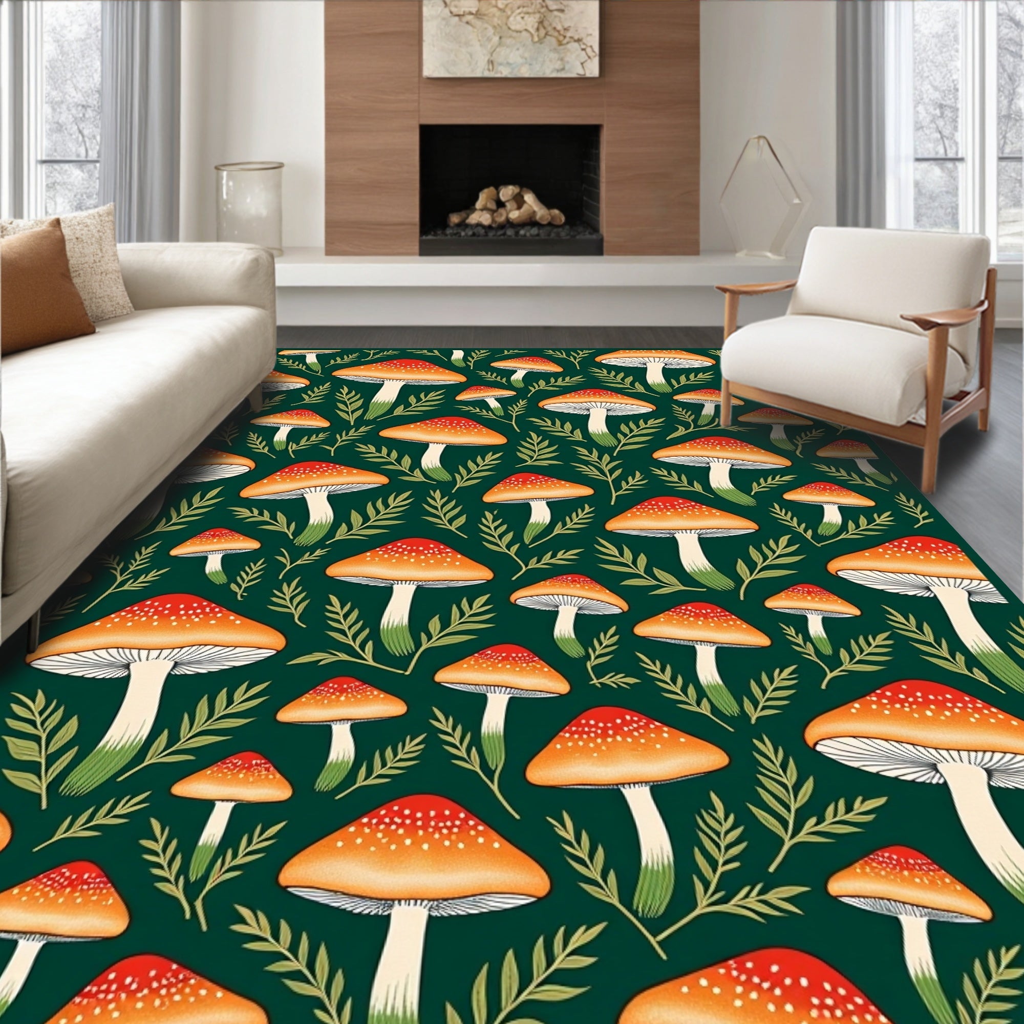 Mushroom Forest Pattern Design Rug