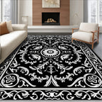 Ornate Floral Scrollwork Monochrome Rug