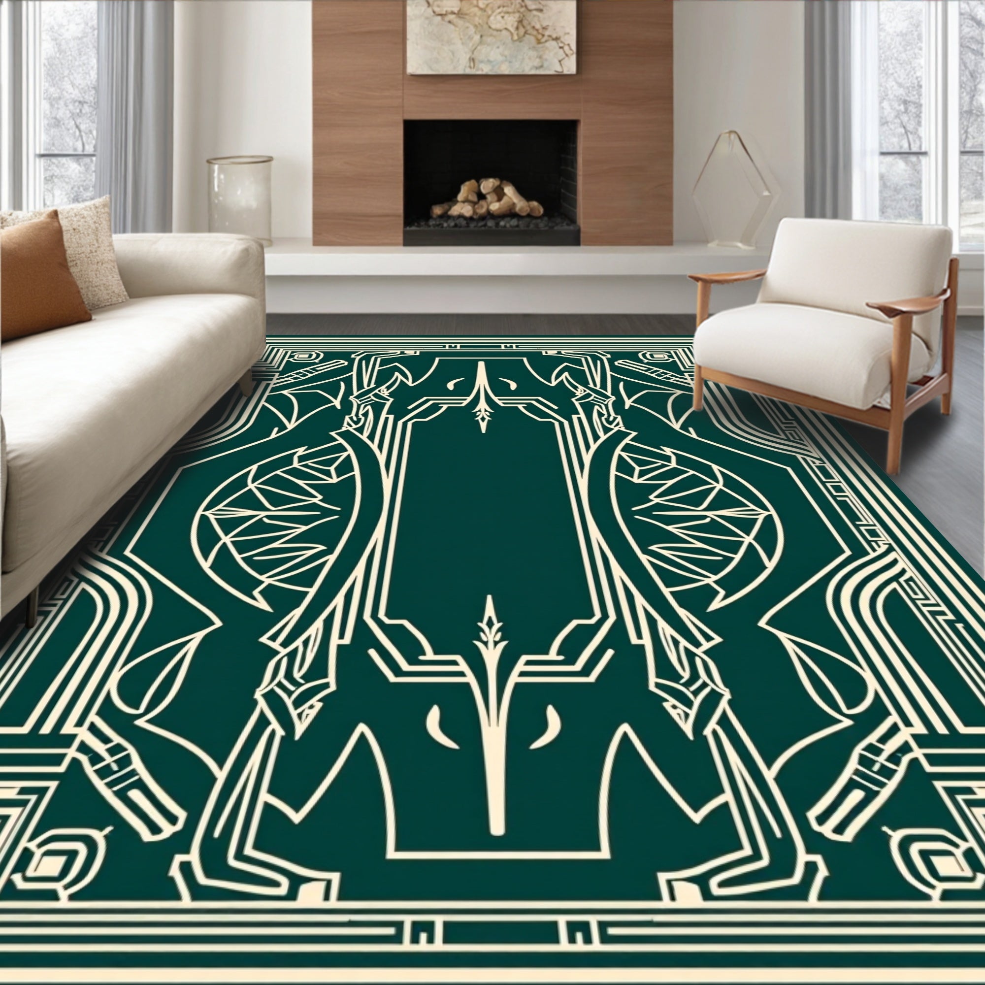 Emerald Geometric Art Deco Style Rug