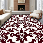 Ornate Floral Patterned Dark Red Rug