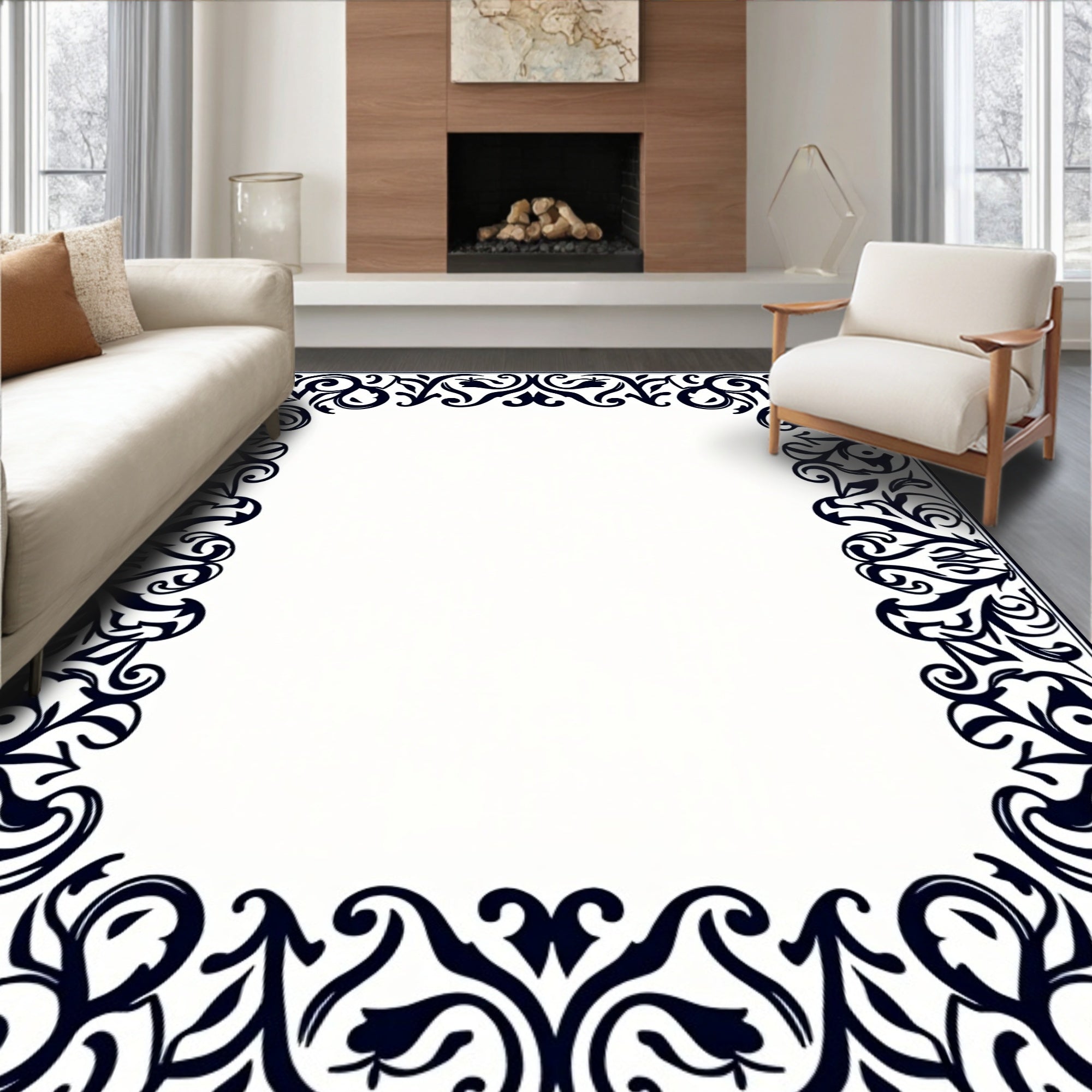 Elegant Floral Scrollwork Border Design Rug