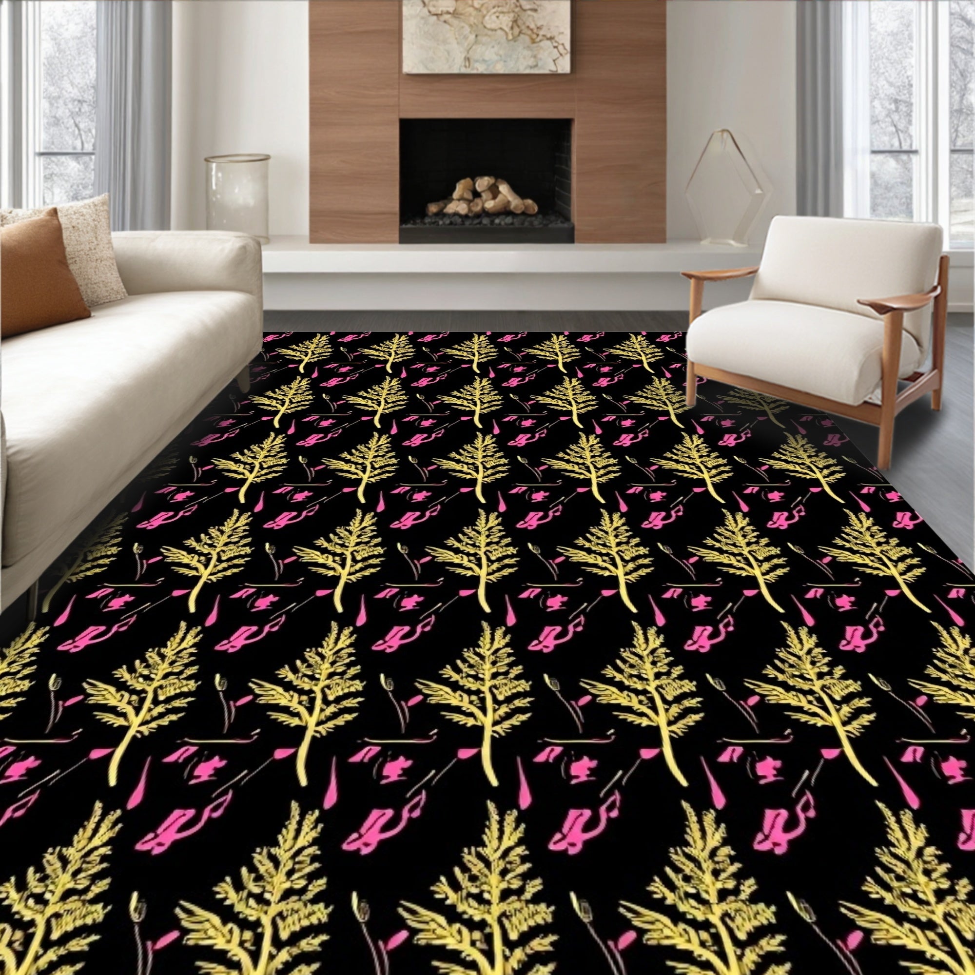 Golden Ferns With Pink Splatters Rug