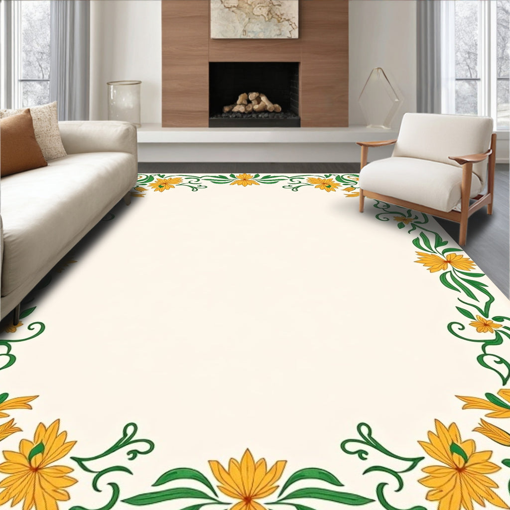 Golden Floral Scroll Border Rug
