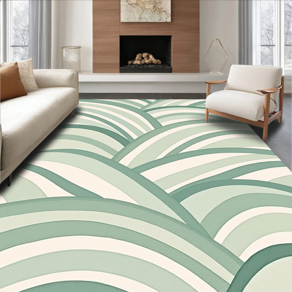 Green Wavy Arc Pattern Rug