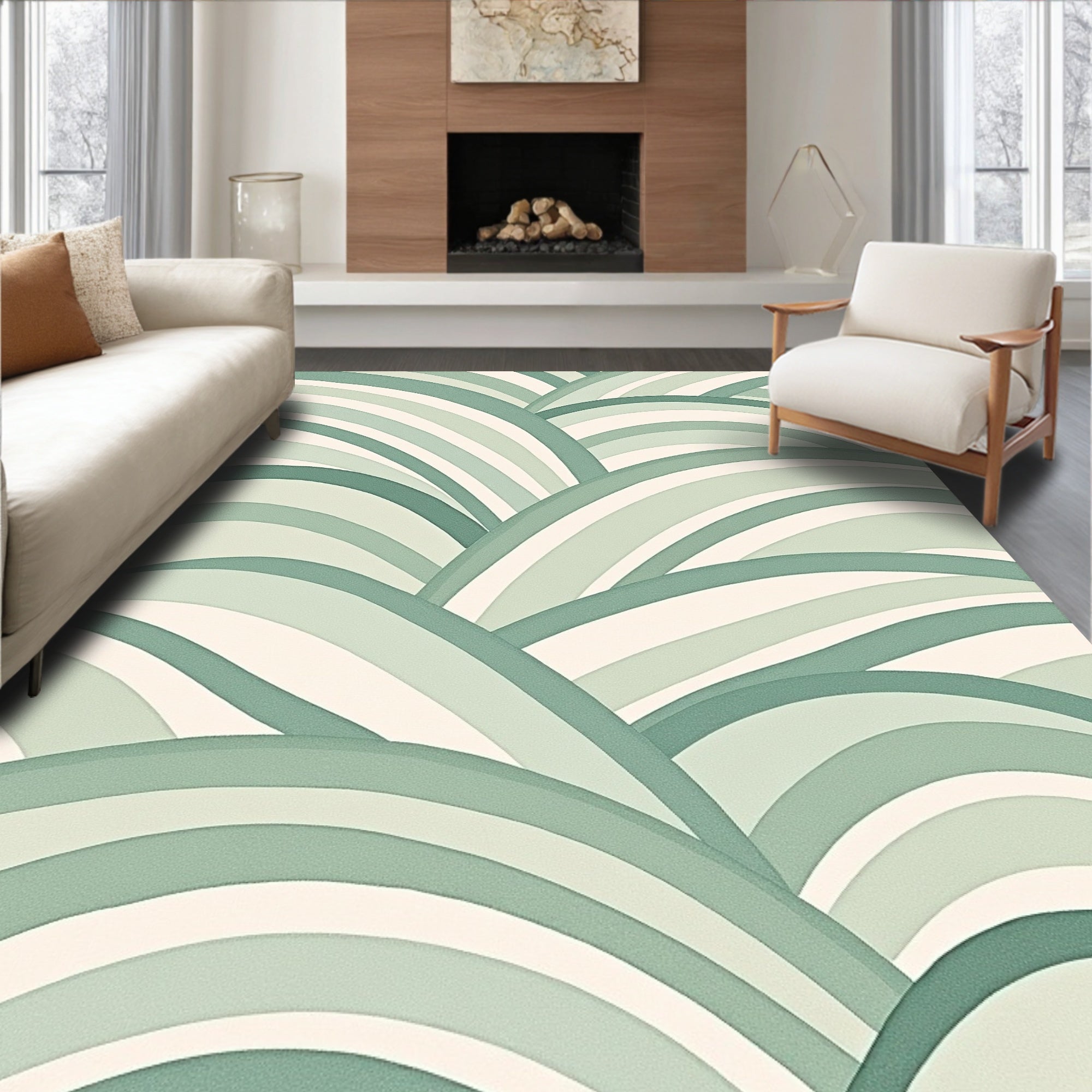 Green Wavy Arc Pattern Rug