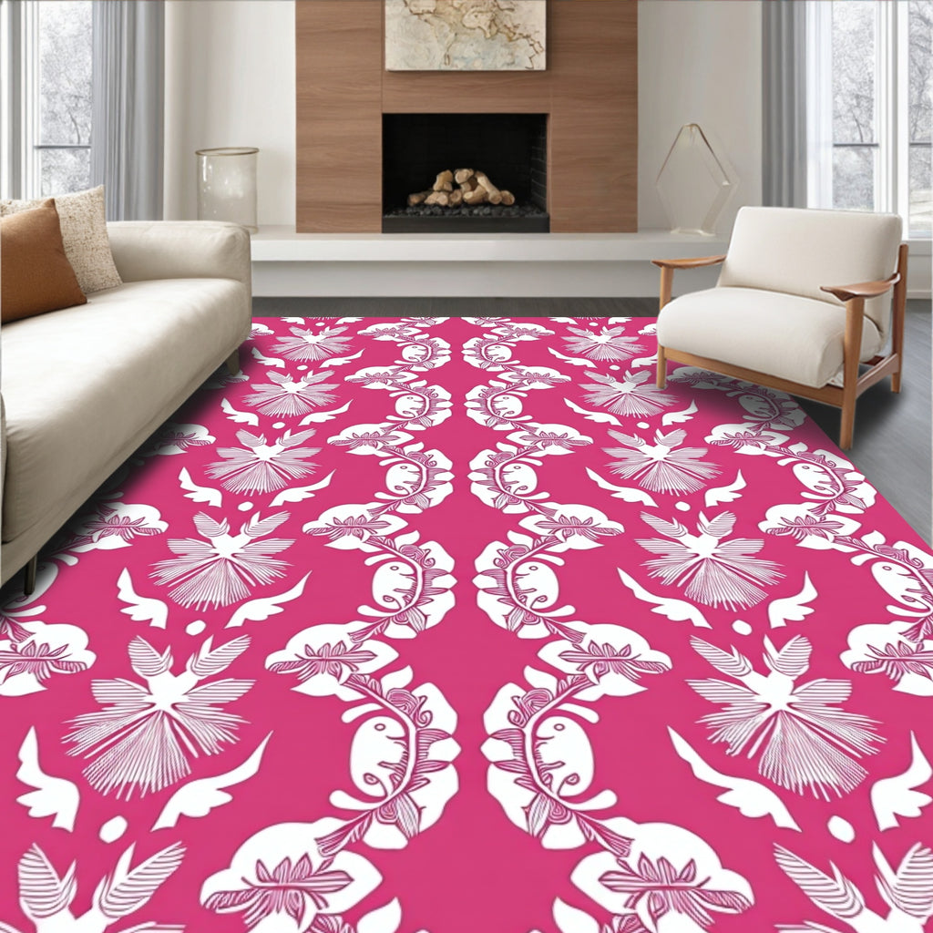 Crimson Floral Vine Mandala Rug