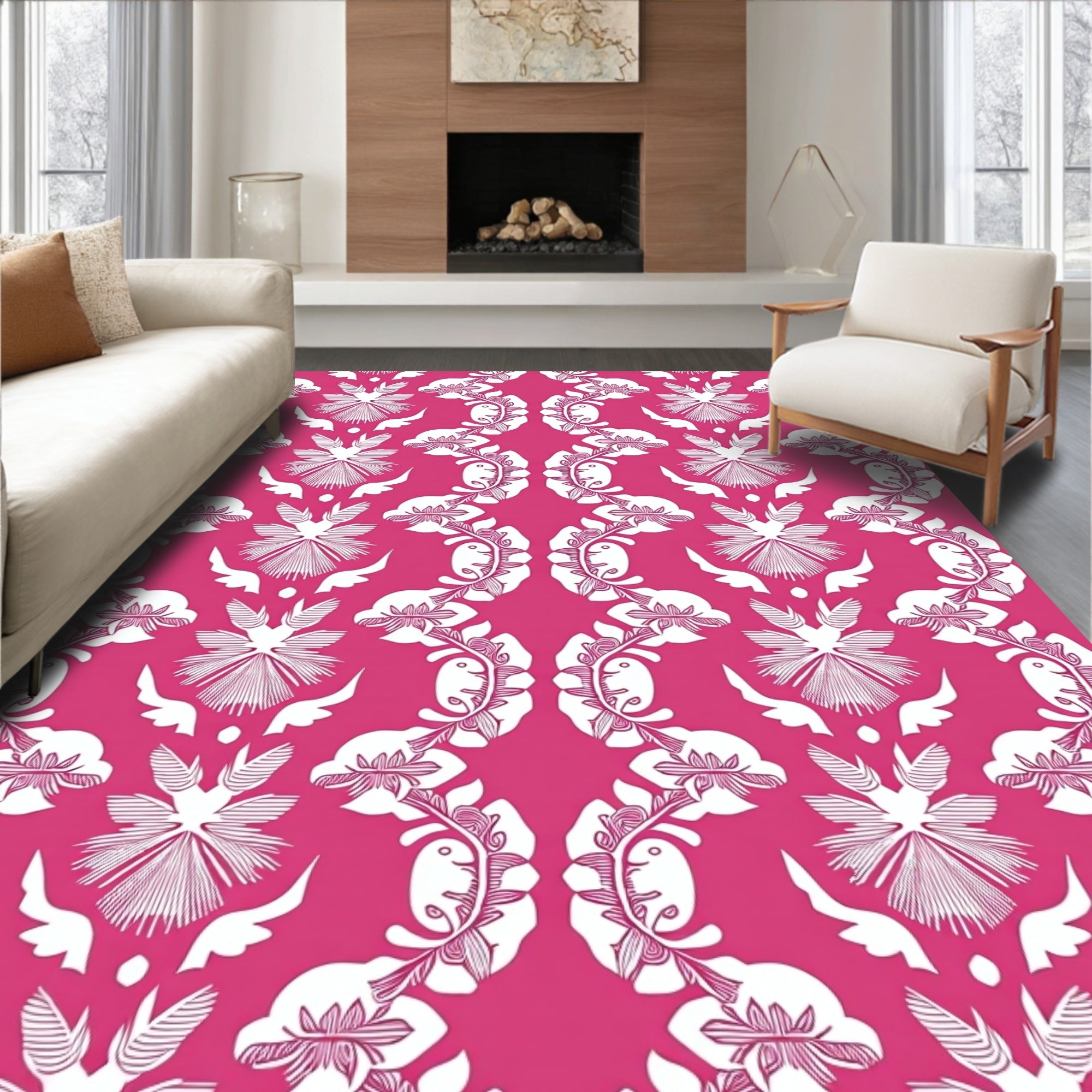 Crimson Floral Vine Mandala Rug