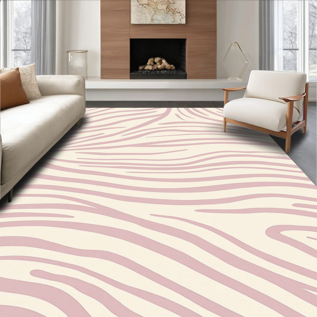 Soft Pink Zebra Stripe Pattern Rug