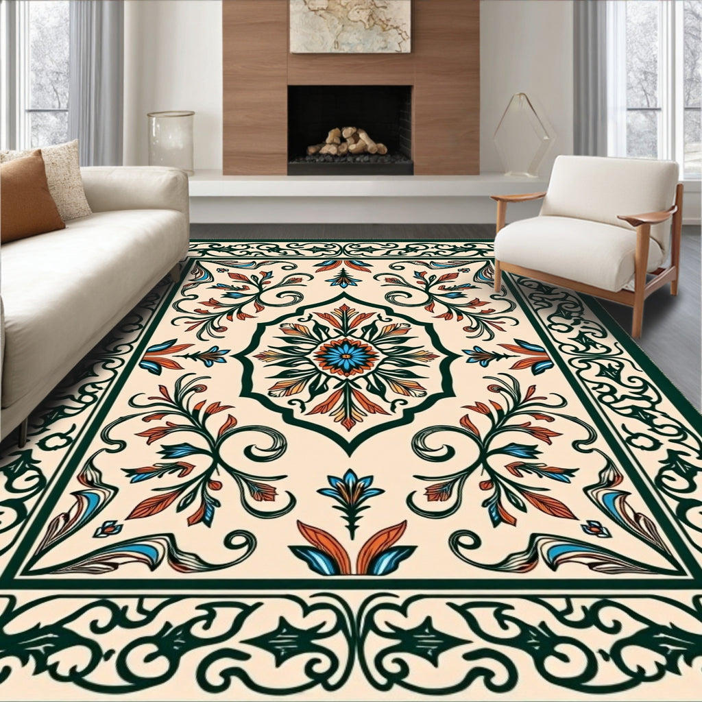 Traditional Floral Medallion Green Rug