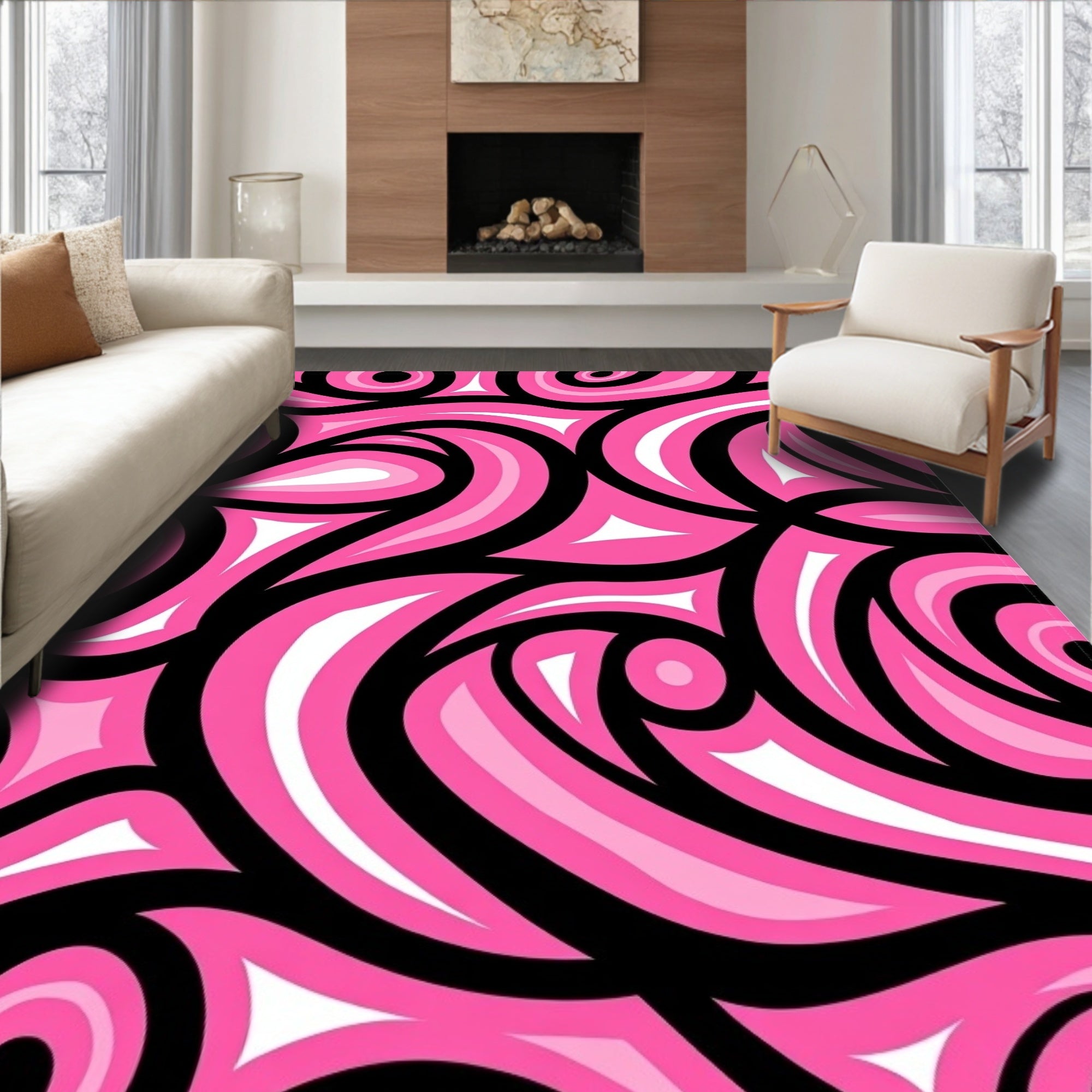 Pink Swirling Abstract Pattern Rug