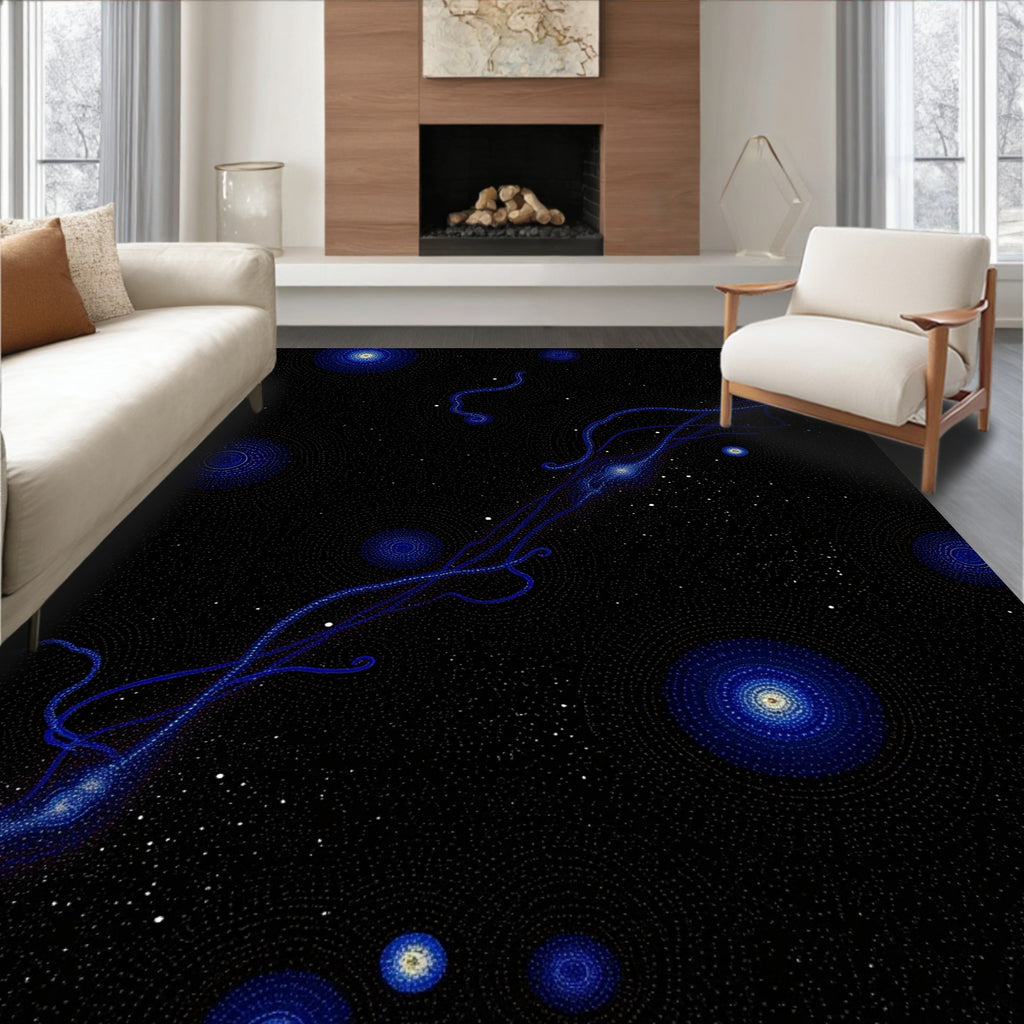 Cosmic Blue Swirl Starburst Pattern Rug