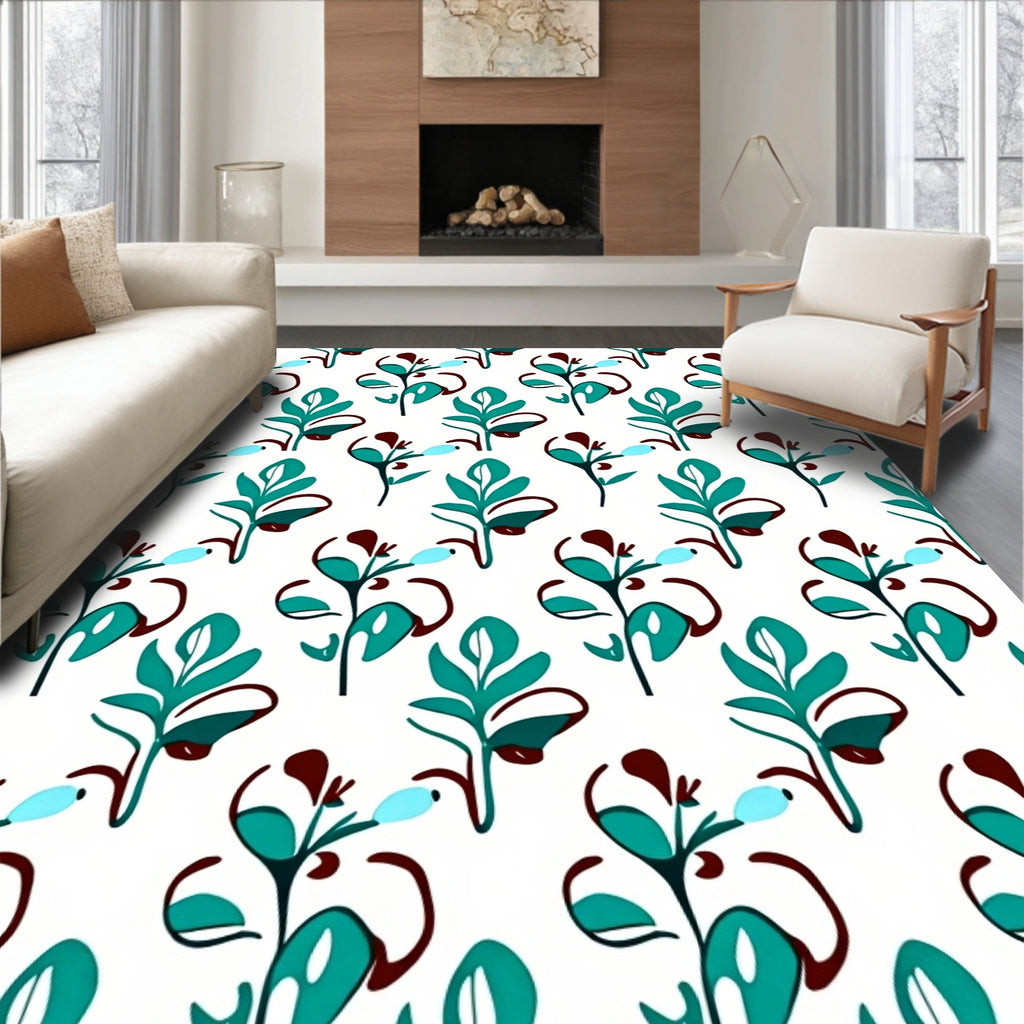 Abstract Teal Leaf Pattern Design Rug