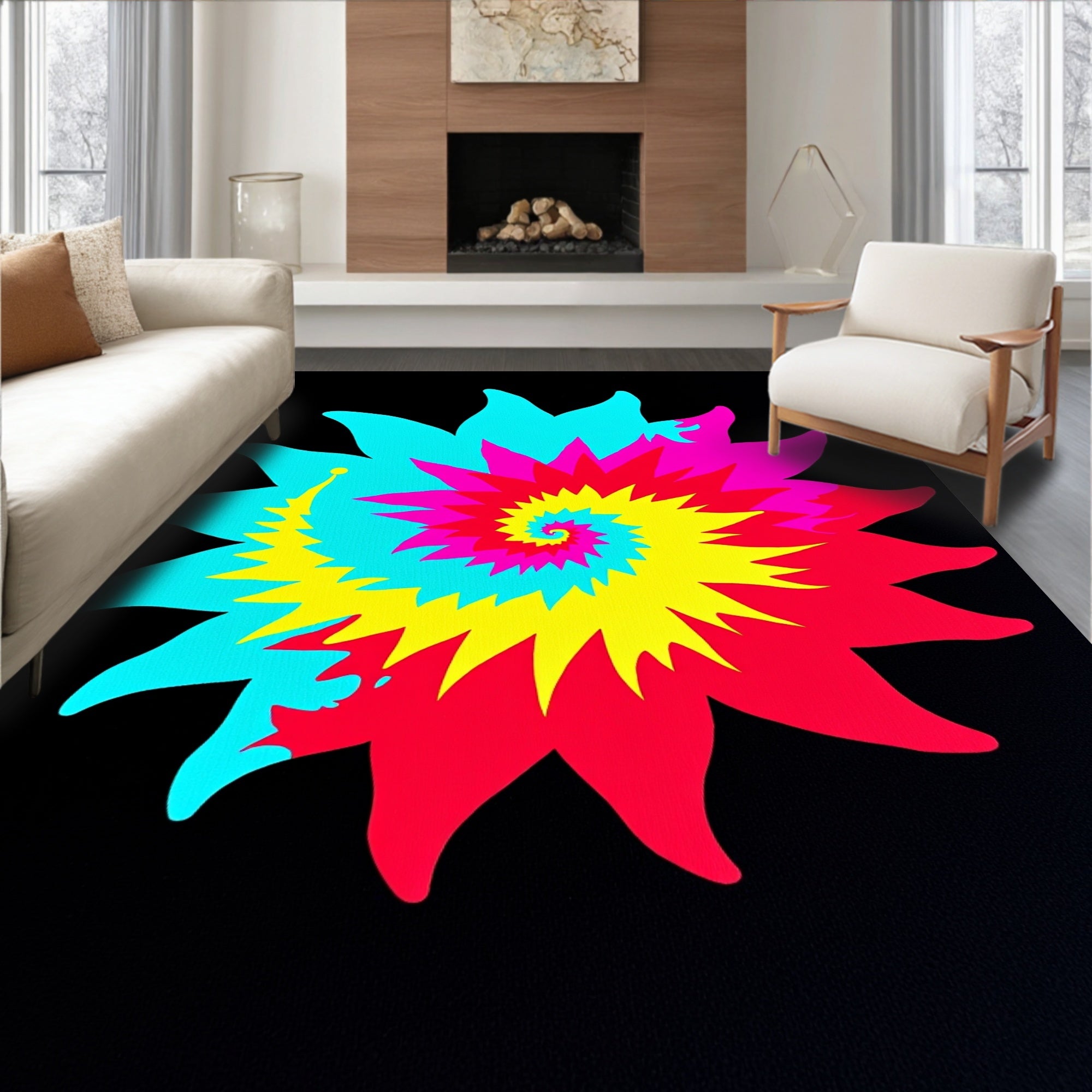 Vibrant Spiral Starburst Design Rug