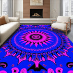 Vibrant Pink Blue Floral Mandala Design Rug