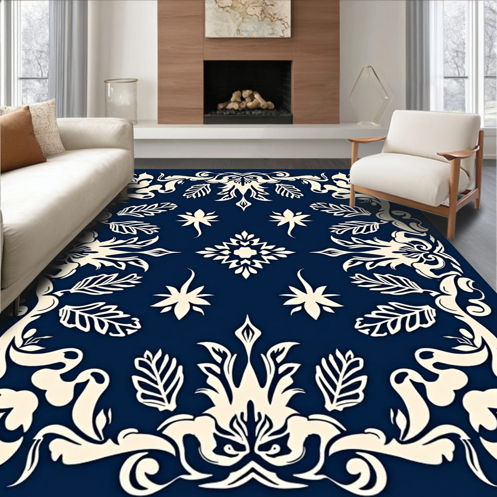 Navy Floral Classic Art Deco Rug