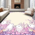 Whimsical Rabbit Floral Garden Design Rug
