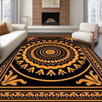 Intricate Orange Black Mandala Border Rug