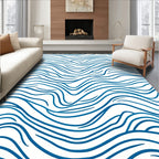 Abstract Blue Wavy Pattern Rug