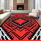 Bold Red Black White Geometric Pattern Rug