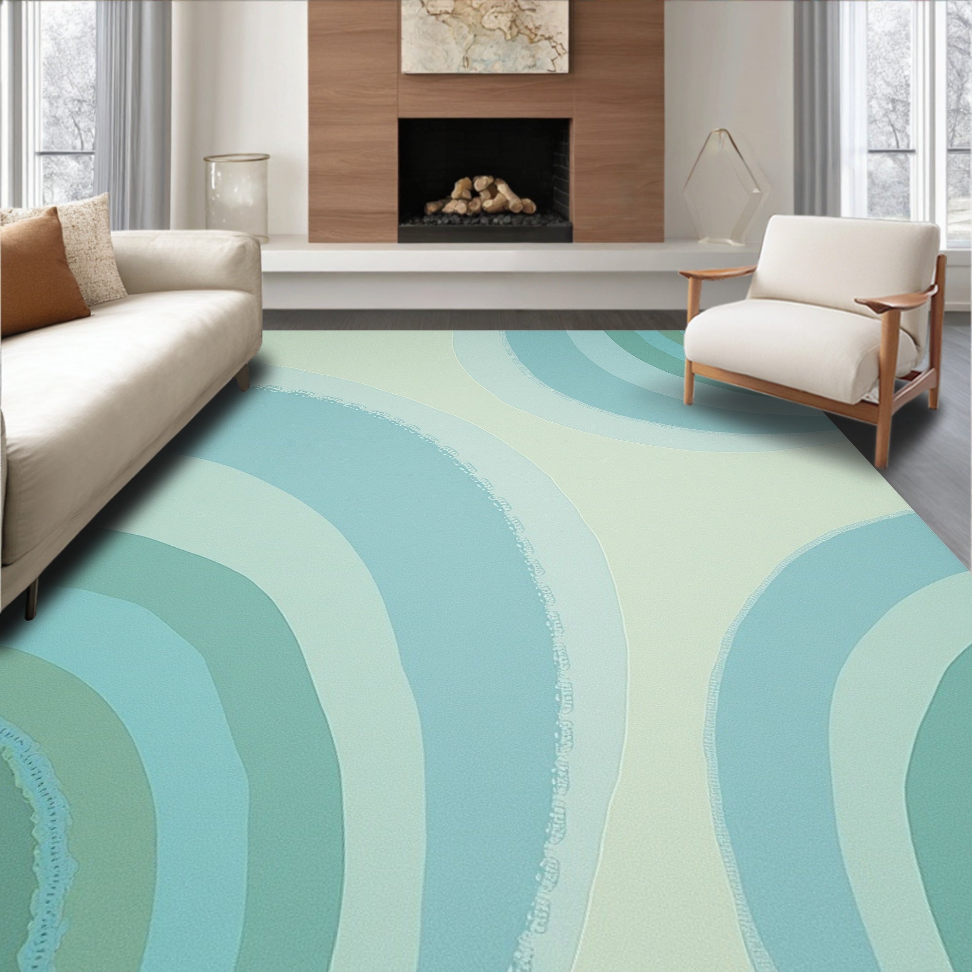 Aqua Arc Patterned Design Rug