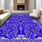 Elegant Blue White Floral Scroll Border Rug