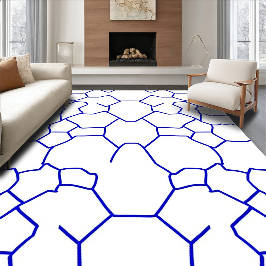 Abstract Blue Network Pattern Rug