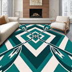 Teal Geometric Floral Diamond Pattern Rug