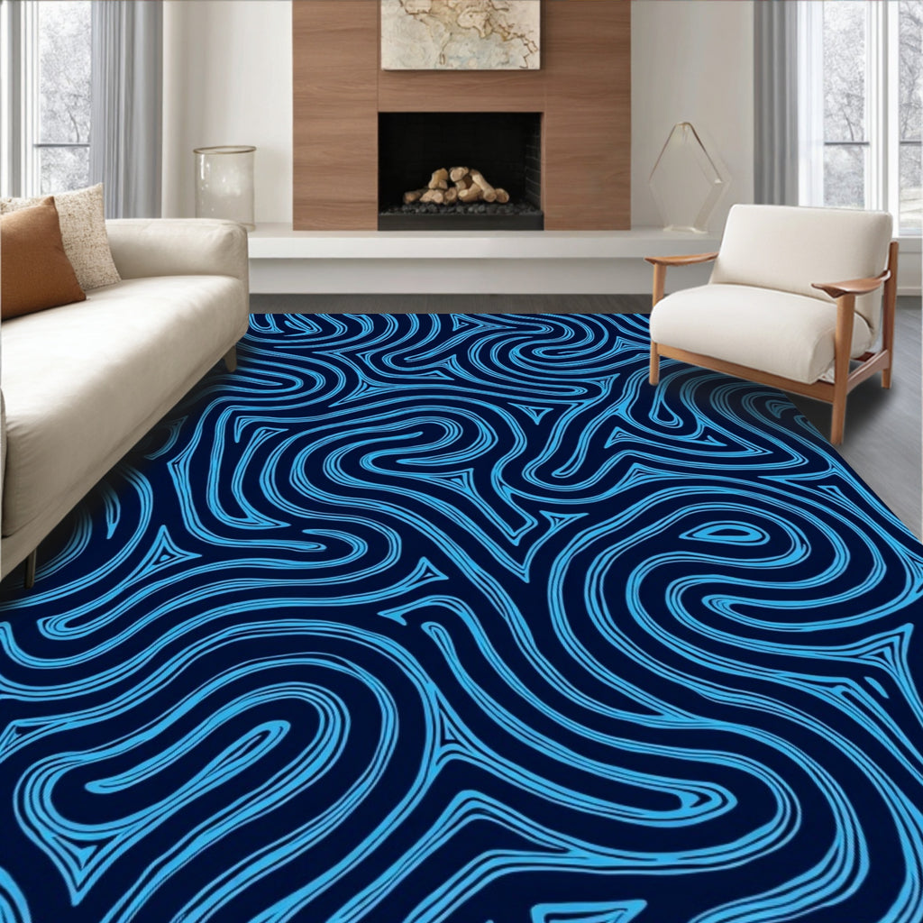 Abstract Blue Swirls Pattern Rug