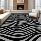 Black Gray Wavy Stripe Pattern Rug