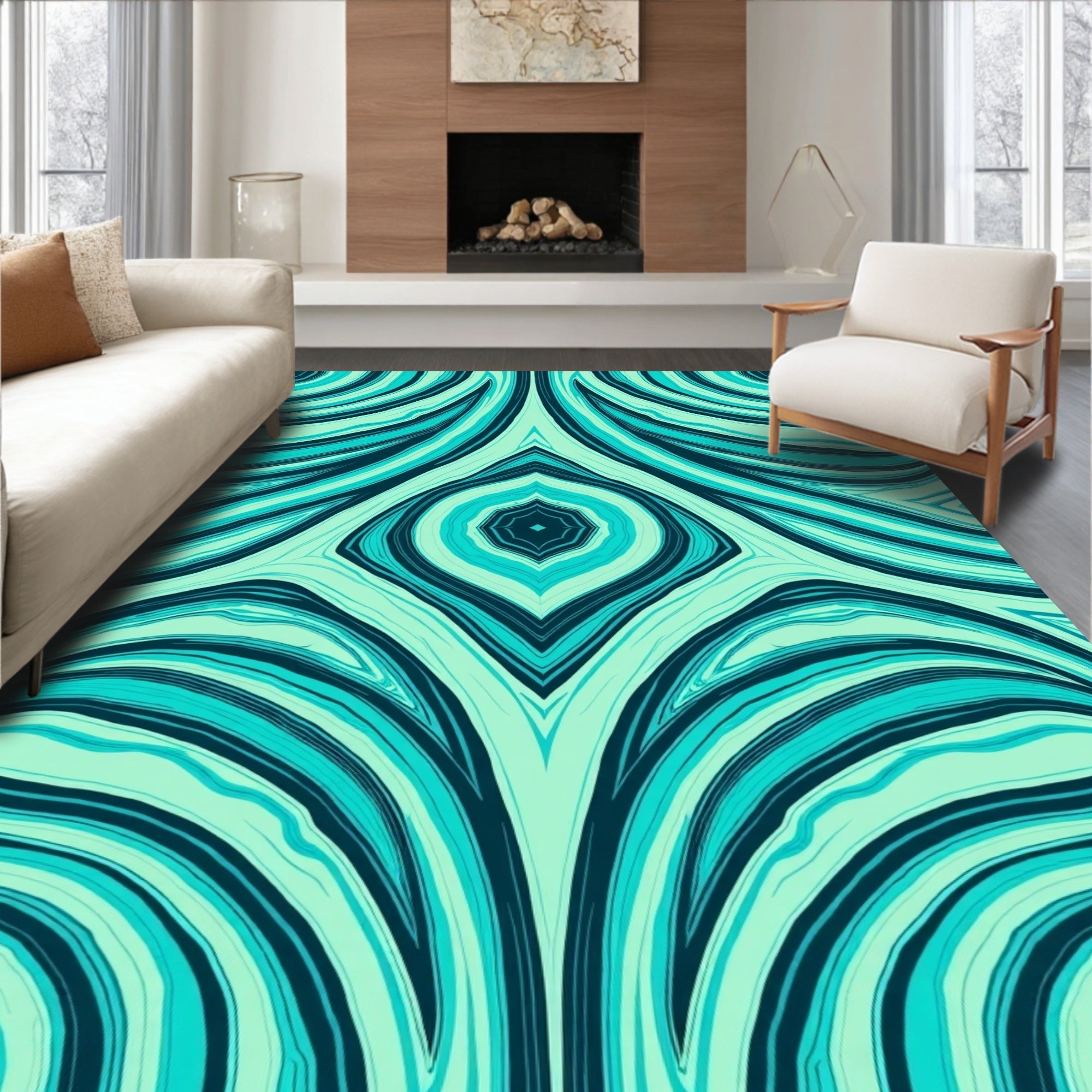 Aqua And Teal Swirl Pattern Rug