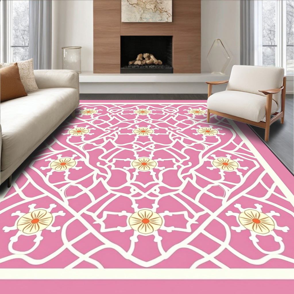 Pink Floral Lattice Pattern Rug